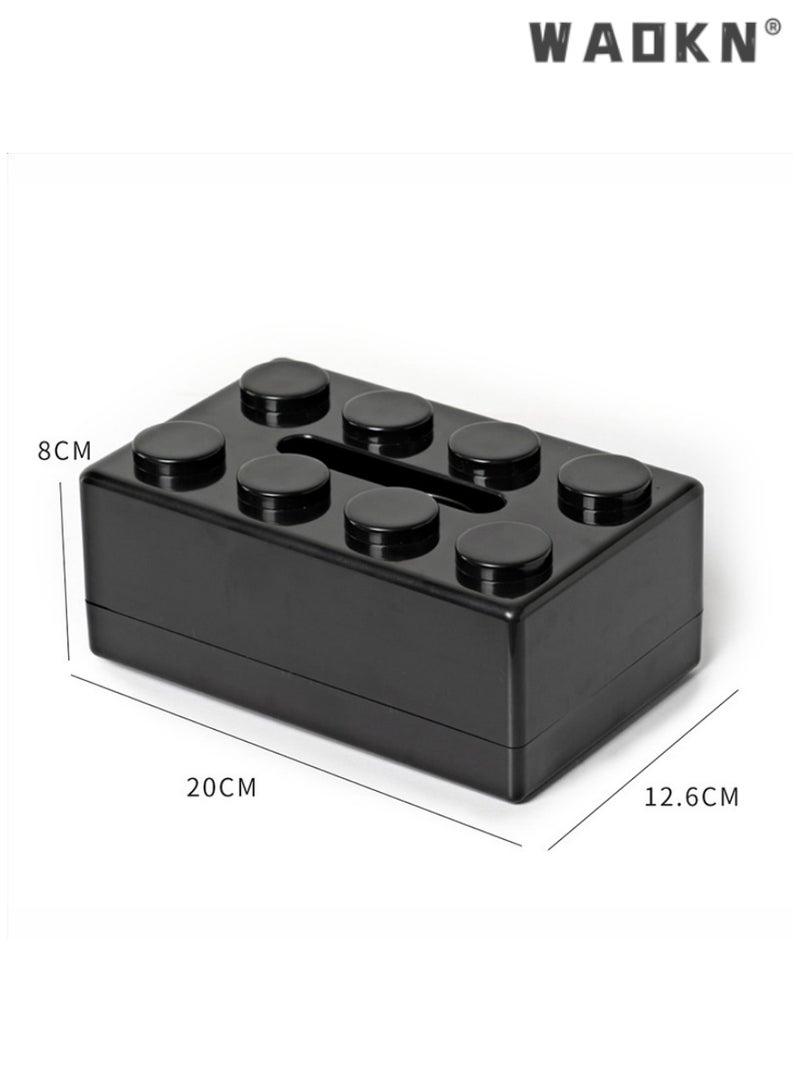 WAOKN Creative Building Blocks with Spring Tissue Box Wall-mounted Perforation-free Paper Holder Bathroom Face Towel Box Organizer（black） - Image 4