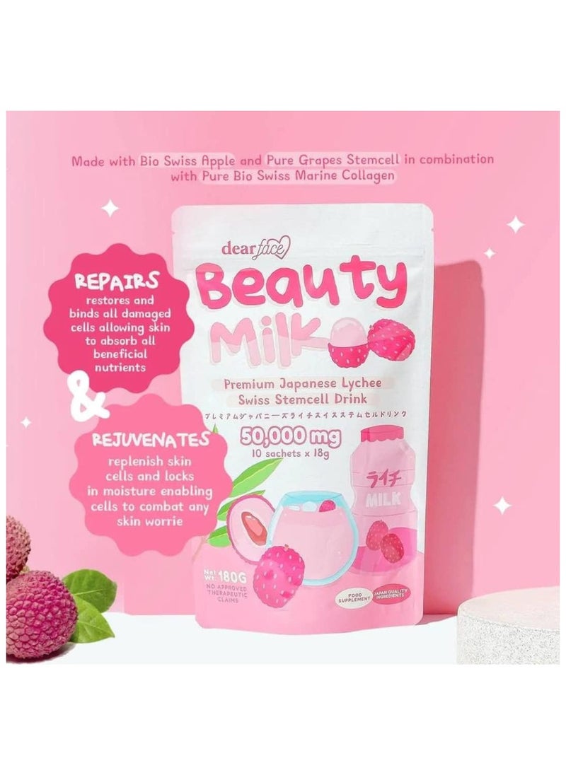 dear face Dear Face Beauty Milk Premium Japanese Lychee Swiss Stemcell Drink 50,000mg - 10 Sachets  - Image 2
