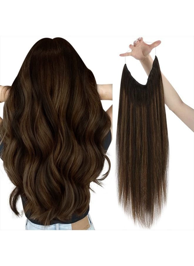 Sunny Hair Sunny Invisible Wire Hair Extensions Ombre Brown Fading to Medium Brown Mix Brown Secret Wire Extensions Real Human Hair Dark Brown Hair Extensions Real Human Hair Soft and Silky 16inch 80g  - Image 1