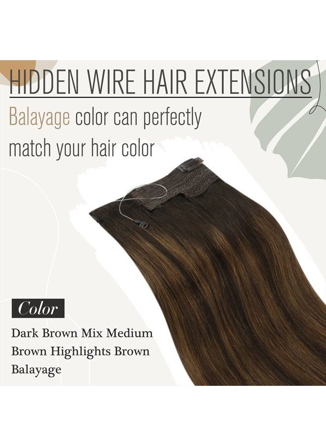 Sunny Hair Sunny Invisible Wire Hair Extensions Ombre Brown Fading to Medium Brown Mix Brown Secret Wire Extensions Real Human Hair Dark Brown Hair Extensions Real Human Hair Soft and Silky 16inch 80g  - Image 3