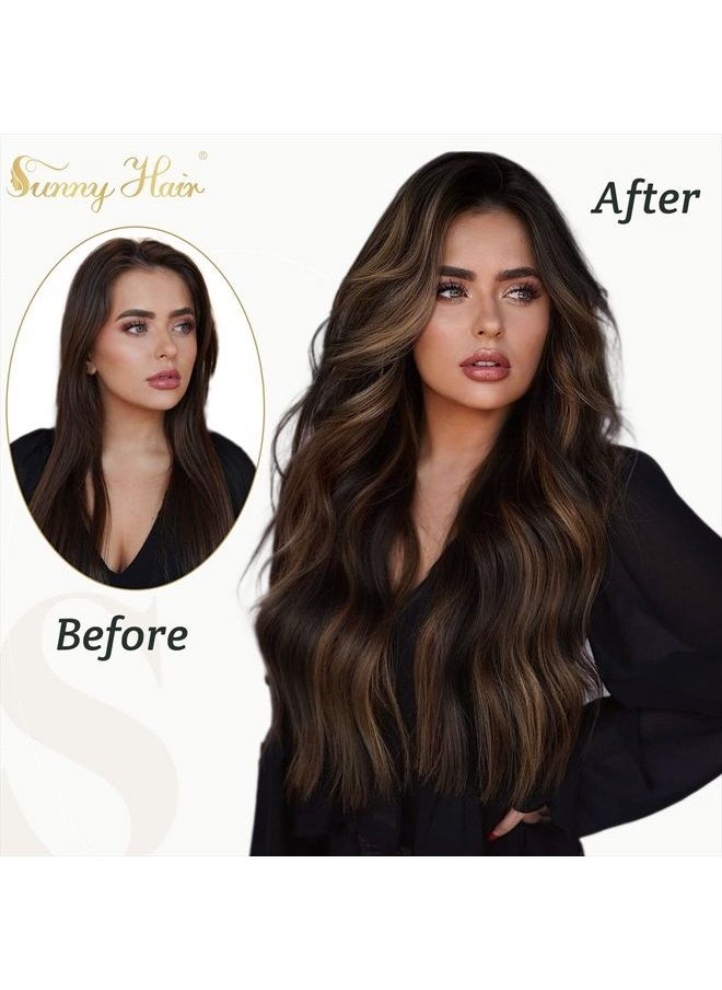 Sunny Hair Sunny Invisible Wire Hair Extensions Ombre Brown Fading to Medium Brown Mix Brown Secret Wire Extensions Real Human Hair Dark Brown Hair Extensions Real Human Hair Soft and Silky 16inch 80g  - Image 2