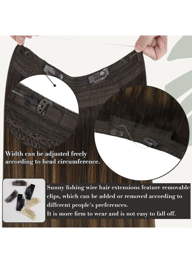 Sunny Hair Sunny Invisible Wire Hair Extensions Ombre Brown Fading to Medium Brown Mix Brown Secret Wire Extensions Real Human Hair Dark Brown Hair Extensions Real Human Hair Soft and Silky 16inch 80g  - Image 4