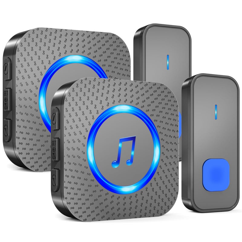 SURFOU Wireless Doorbell with 2 receivers 2 Buttons,IP55 Waterproof Doorbell,1300 FT/400M Remote Doorbell,55 Chimes 5 Volume,Colorful LED Flashing,110 db Loud Volume,For Home/Classroom - Image 1