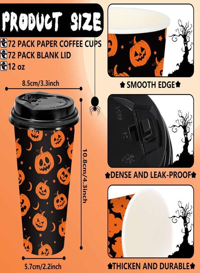 JarThenaAMCS جرثينا AMCS مجموعة 72 كوب قهوة للاستخدام مرة واحدة مع أغطية 12 أونصة أسود برتقالي قرع شبح خفاش ورق لأكواب القهوة المحمولة للكابتشينو والشوكولاتة الساخنة والمشروبات والشاي - Image 2
