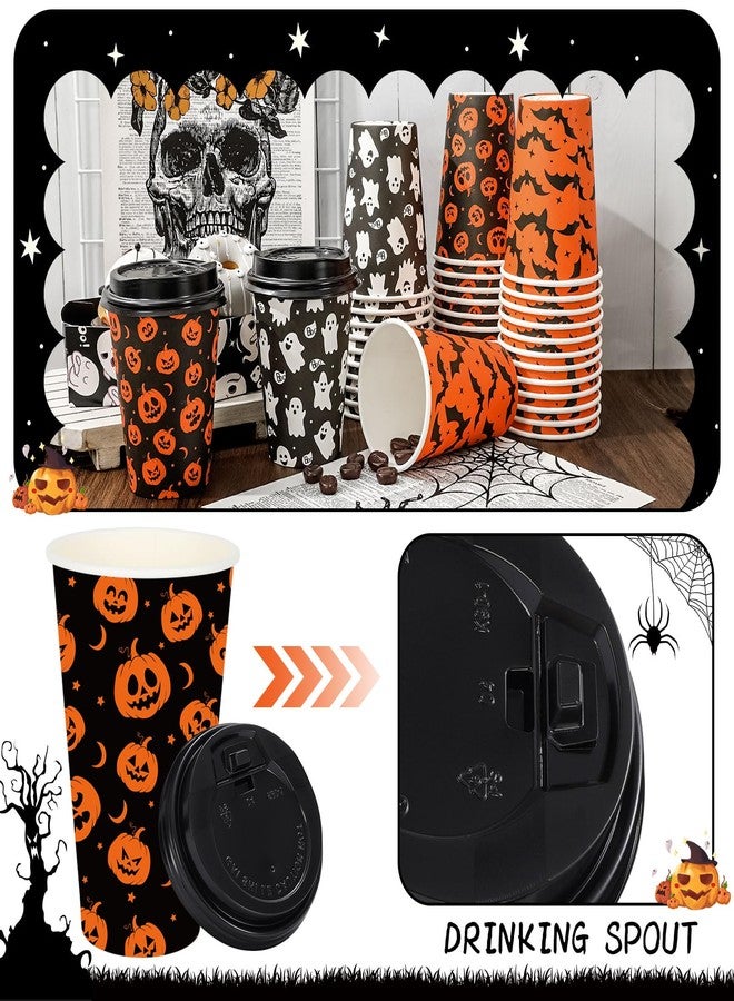 JarThenaAMCS جرثينا AMCS مجموعة 72 كوب قهوة للاستخدام مرة واحدة مع أغطية 12 أونصة أسود برتقالي قرع شبح خفاش ورق لأكواب القهوة المحمولة للكابتشينو والشوكولاتة الساخنة والمشروبات والشاي - Image 3