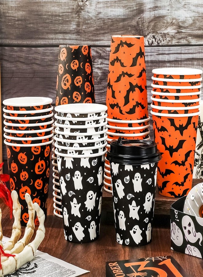 JarThenaAMCS جرثينا AMCS مجموعة 72 كوب قهوة للاستخدام مرة واحدة مع أغطية 12 أونصة أسود برتقالي قرع شبح خفاش ورق لأكواب القهوة المحمولة للكابتشينو والشوكولاتة الساخنة والمشروبات والشاي - Image 5