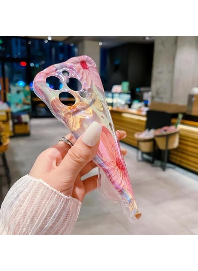 erorex For Iphone 15 Pro Max Case Colorful Retro Oil Painting Flower Curly Wave Border Floral Case For Women Girls Camera Protection Soft Shockproof Cover Case For Iphone 15 Pro Max Pink - Image 4