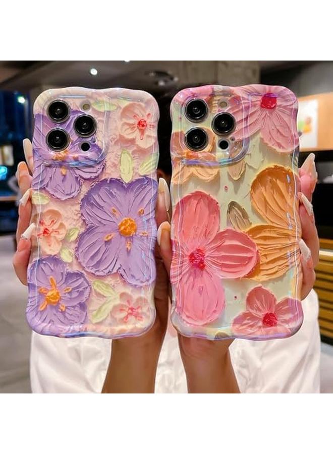 erorex For Iphone 15 Pro Max Case Colorful Retro Oil Painting Flower Curly Wave Border Floral Case For Women Girls Camera Protection Soft Shockproof Cover Case For Iphone 15 Pro Max Pink - Image 5