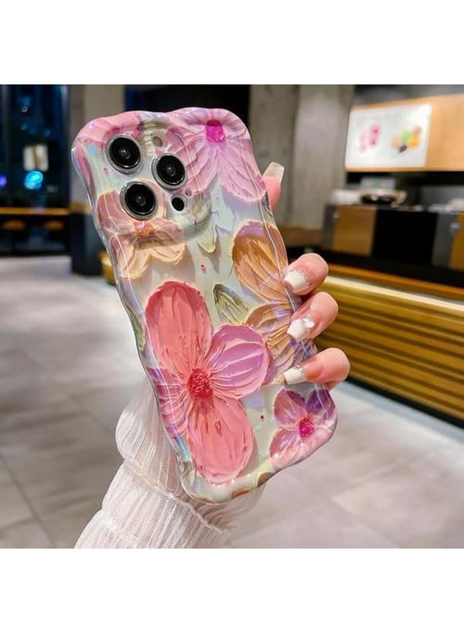 erorex For Iphone 15 Pro Max Case Colorful Retro Oil Painting Flower Curly Wave Border Floral Case For Women Girls Camera Protection Soft Shockproof Cover Case For Iphone 15 Pro Max Pink - Image 3