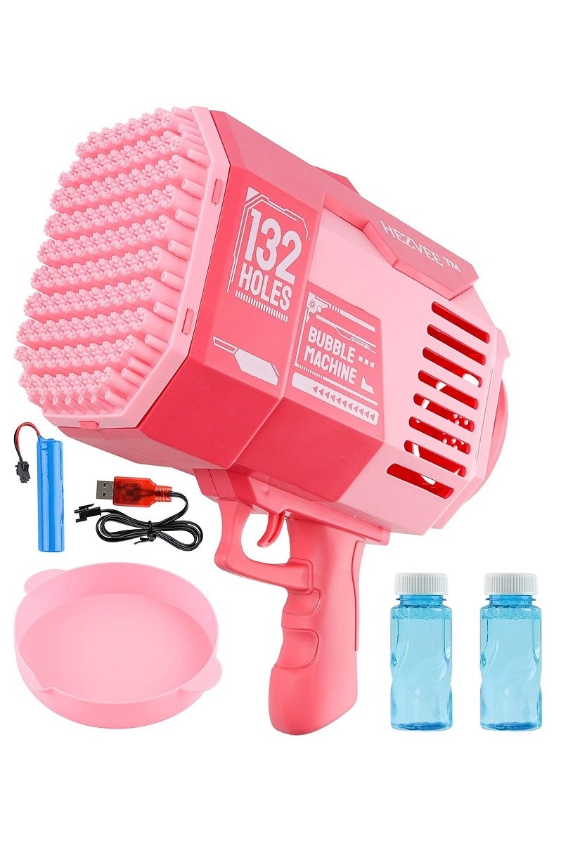 Bubble Machine آلة مسدس الفقاعات ذات 132 فتحة – لعبة نافخة الفقاعات مع أضواء ملونة، صانعة فقاعات كبيرة للأطفال، للمتعة في الأماكن المفتوحة والمغلقة (وردي) - Image 1