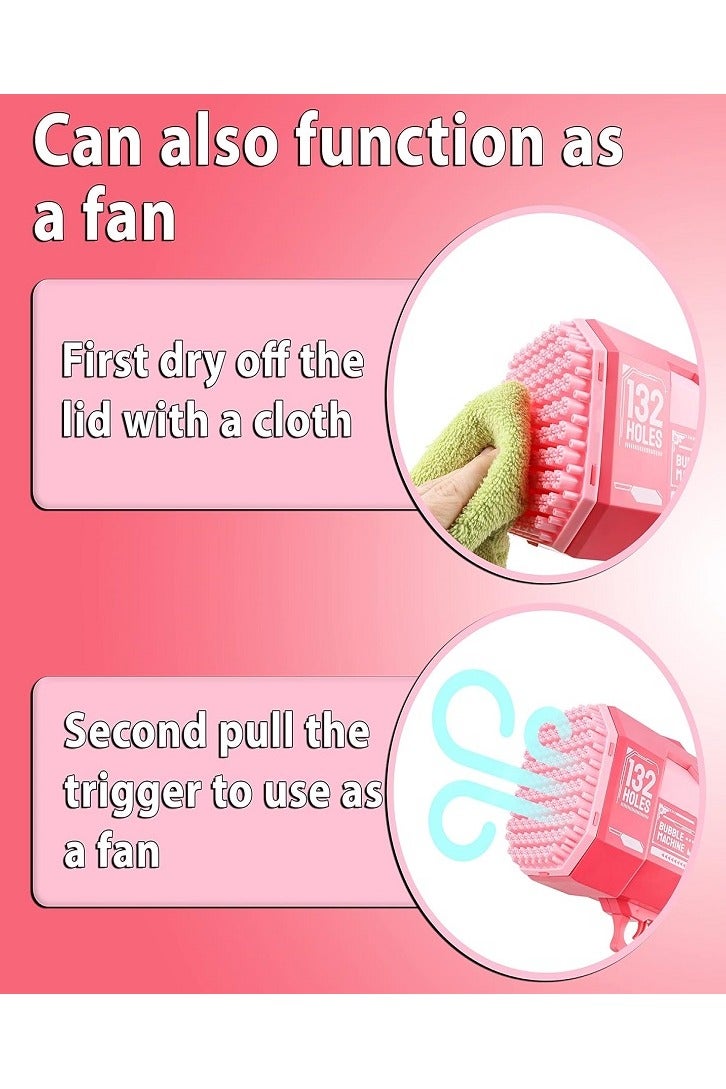 Bubble Machine آلة مسدس الفقاعات ذات 132 فتحة – لعبة نافخة الفقاعات مع أضواء ملونة، صانعة فقاعات كبيرة للأطفال، للمتعة في الأماكن المفتوحة والمغلقة (وردي) - Image 3