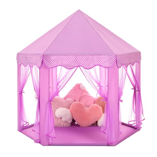 Monobeach Princess Tent Girls Large Playhouse Kids Castle Play Tent with Star Lights Gift Toy for Children Indoor and Outdoor Games 55 x 53 DxH Purple - Image 1