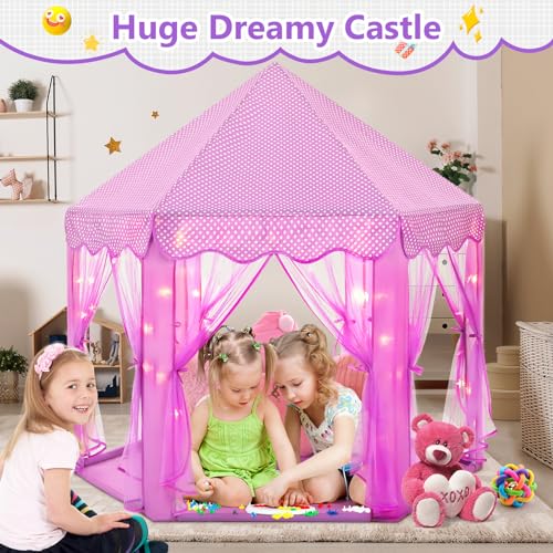 Monobeach Princess Tent Girls Large Playhouse Kids Castle Play Tent with Star Lights Gift Toy for Children Indoor and Outdoor Games 55 x 53 DxH Purple - Image 5