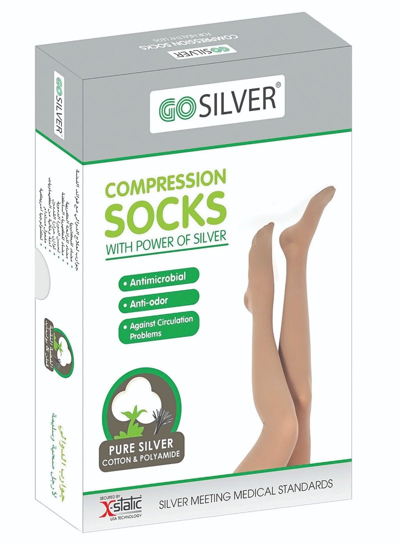 GO SILVER Knee High Compression Socks, Class 1 (18-21 Mmhg) Open Toe Flesh - Image 1