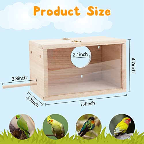Rypet Parakeet Nesting Box Transparent Design, Thwartwise Bird Nest Breeding Box with Perch Wood Bird Cage House for Cockatiel Lovebirds Budgie Finch Parrotlets Canary S - Image 2