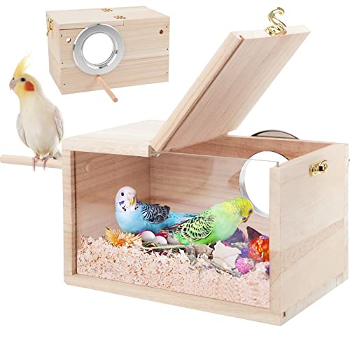 Rypet Parakeet Nesting Box Transparent Design, Thwartwise Bird Nest Breeding Box with Perch Wood Bird Cage House for Cockatiel Lovebirds Budgie Finch Parrotlets Canary S - Image 1
