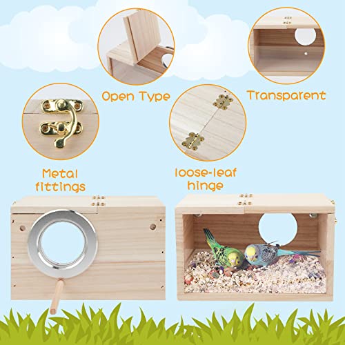 Rypet Parakeet Nesting Box Transparent Design, Thwartwise Bird Nest Breeding Box with Perch Wood Bird Cage House for Cockatiel Lovebirds Budgie Finch Parrotlets Canary S - Image 3