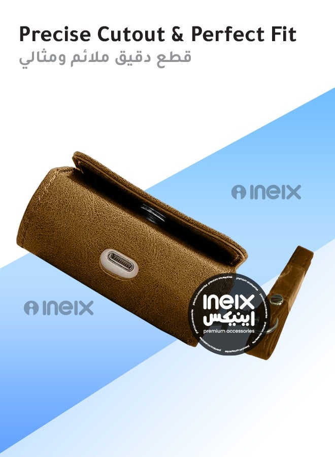 INEIX Luxury Solid Colour Matte Leather Protective Case Cover for Airpod Pro 4-2024-Brown - Image 3