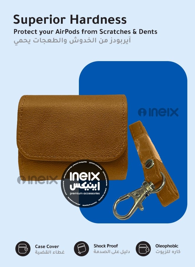 INEIX Luxury Solid Colour Matte Leather Protective Case Cover for Airpod Pro 4-2024-Brown - Image 2