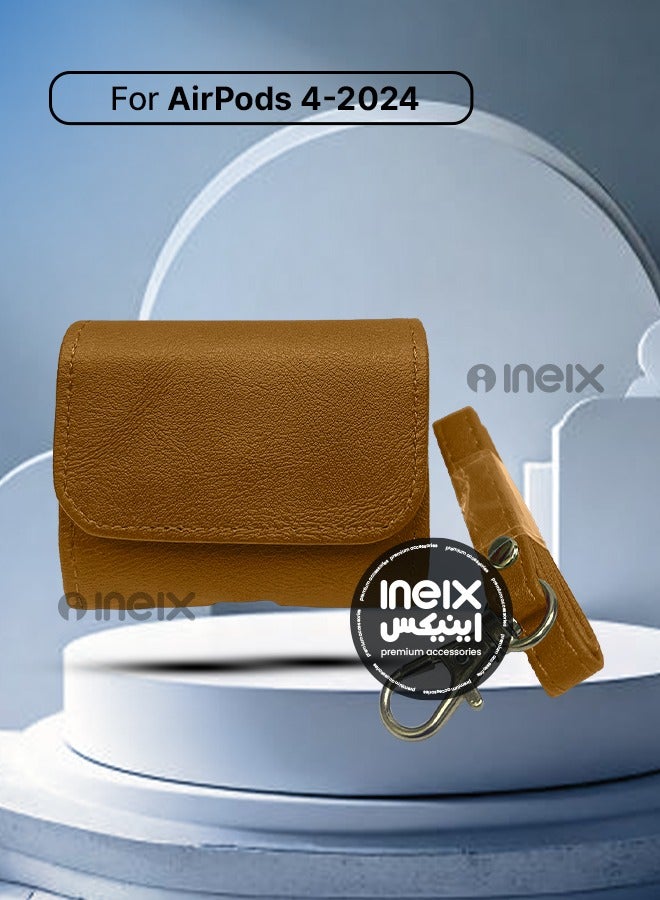 INEIX Luxury Solid Colour Matte Leather Protective Case Cover for Airpod Pro 4-2024-Brown - Image 4