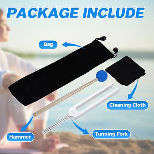 DRELD 432 Hz Tuning Fork Set for Healing, Relaxing, Strengthen Chakra, Reliever Stress, Keep Body, Mind and Spirit- with Silicone Hammer Bag Cleaning Cloth - Image 3