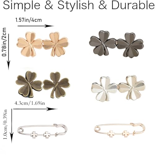 Qubusm Clover Jeans Button 10 Sets Pant Waist Tightener, Adjustable Waist Buckle Sets and No Tools Detachable Decorative Waist Buckles, Jean Buttons Pins for Loose Jeans, Pants, Skirts (No Sew) (Clover) - Image 4