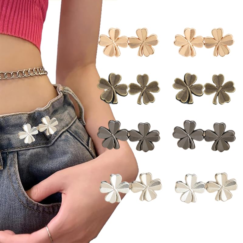 Qubusm Clover Jeans Button 10 Sets Pant Waist Tightener, Adjustable Waist Buckle Sets and No Tools Detachable Decorative Waist Buckles, Jean Buttons Pins for Loose Jeans, Pants, Skirts (No Sew) (Clover) - Image 1
