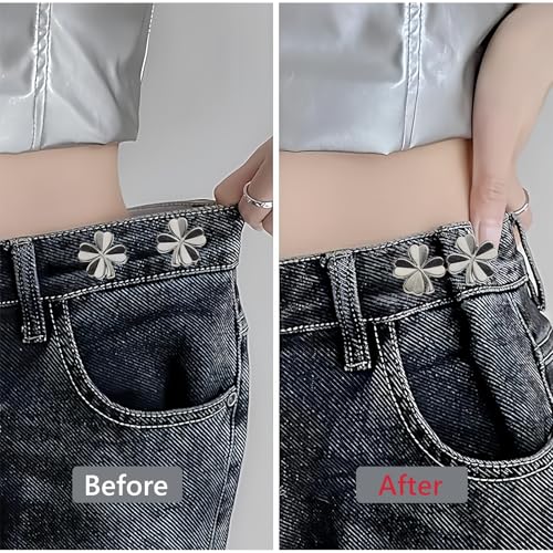 Qubusm Clover Jeans Button 10 Sets Pant Waist Tightener, Adjustable Waist Buckle Sets and No Tools Detachable Decorative Waist Buckles, Jean Buttons Pins for Loose Jeans, Pants, Skirts (No Sew) (Clover) - Image 2