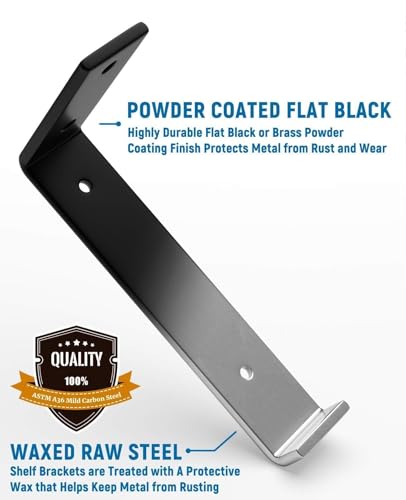 LEOPO 12 inch Shelf Brackets 6-Pack ,1/5 inch Thick Heavy Duty Industrial Bracket for DIY Floating Shelf Support, Black Coated Wall Shelf Support 11.25” x 6” x 1.5” - Image 5