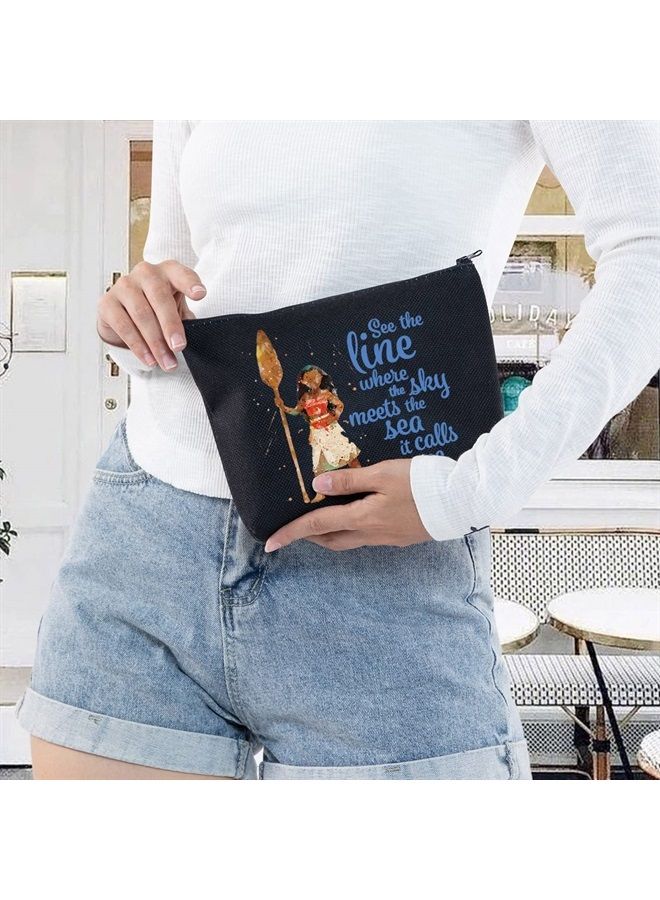 LEVLO Moana Quote Cosmetic Make Up Bag Moana Fans Gift See The Line Where The Sky Meet The Sea It Calls Me Moana Makeup Zipper Pouch Bag (See The Line Black)  - Image 5