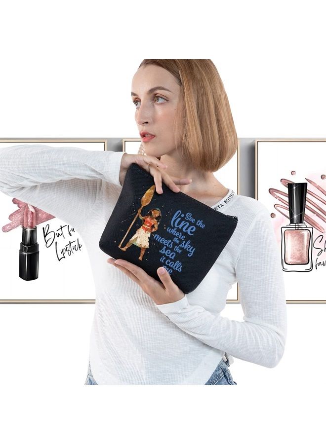 LEVLO Moana Quote Cosmetic Make Up Bag Moana Fans Gift See The Line Where The Sky Meet The Sea It Calls Me Moana Makeup Zipper Pouch Bag (See The Line Black)  - Image 3