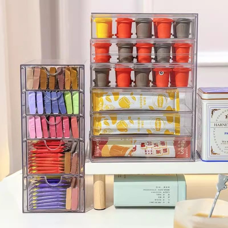 Drawer-Type Dust-Proof Instant Milk Tea Strip Tea Bag Storage Box Coffee Capsule Finishing Office Desktop Storage Transparent - Image 3