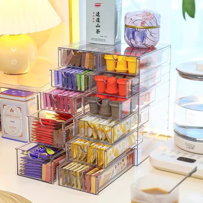 Drawer-Type Dust-Proof Instant Milk Tea Strip Tea Bag Storage Box Coffee Capsule Finishing Office Desktop Storage Transparent - Image 2