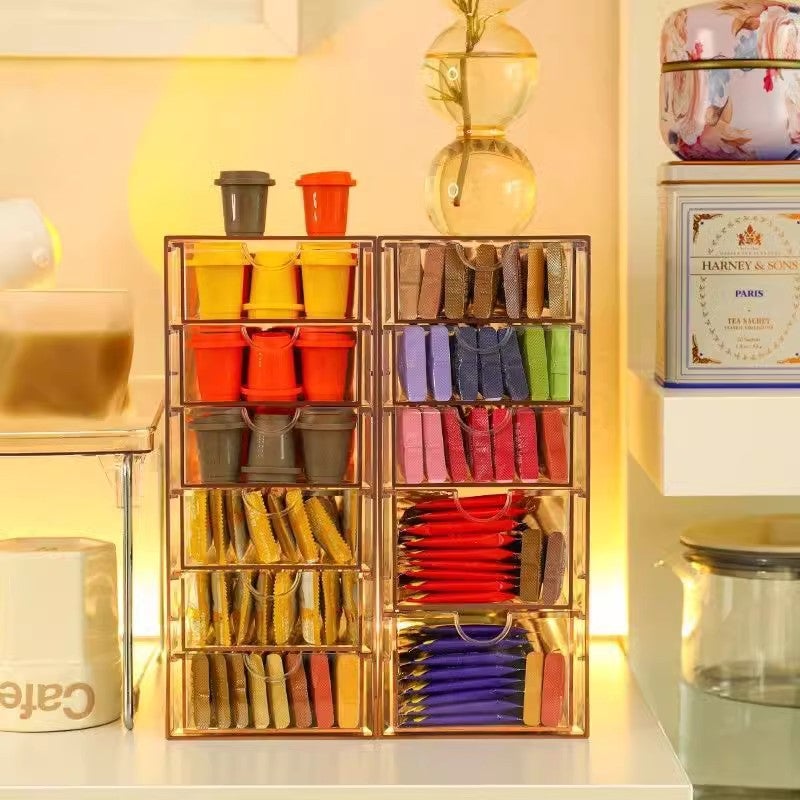Drawer-Type Dust-Proof Instant Milk Tea Strip Tea Bag Storage Box Coffee Capsule Finishing Office Desktop Storage Transparent - Image 5