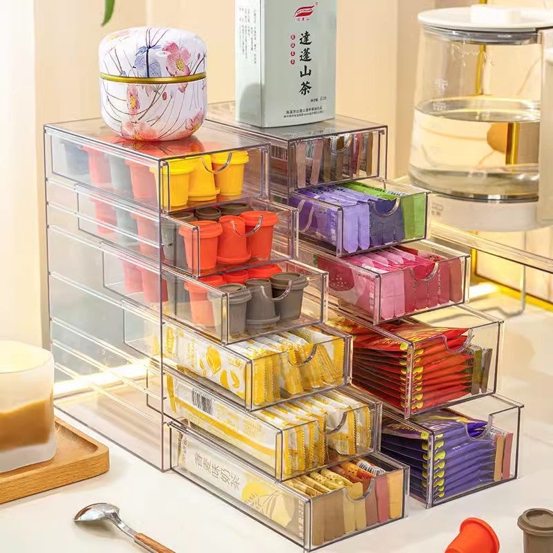 Drawer-Type Dust-Proof Instant Milk Tea Strip Tea Bag Storage Box Coffee Capsule Finishing Office Desktop Storage Transparent - Image 4