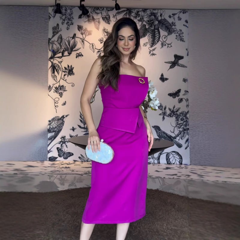 Women'S Clothing Tube Top Asymmetrical Splicing Sleeveless Hip-Covering Mid-Length Skirt - Image 2