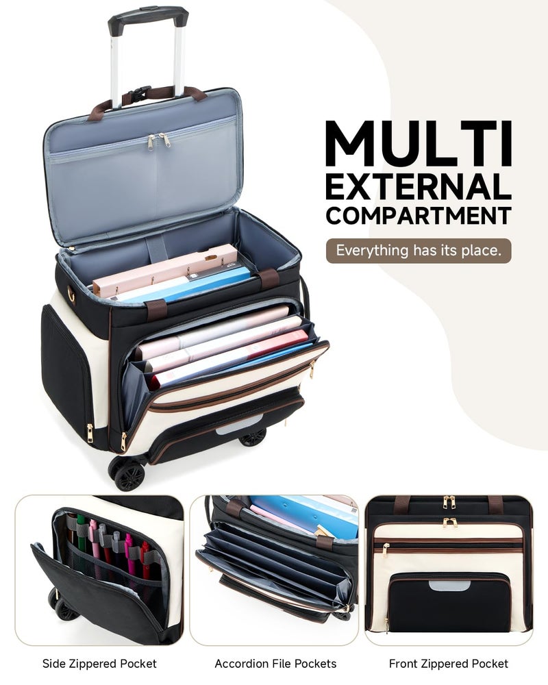 Amythe Rolling Teacher Tote Bag with Accordion File Organizer, 5-Wheel 15.6" Laptop Briefcase with Lunch Box, Wheeled Work Bag for Business, Office, Craft-Black - Image 4