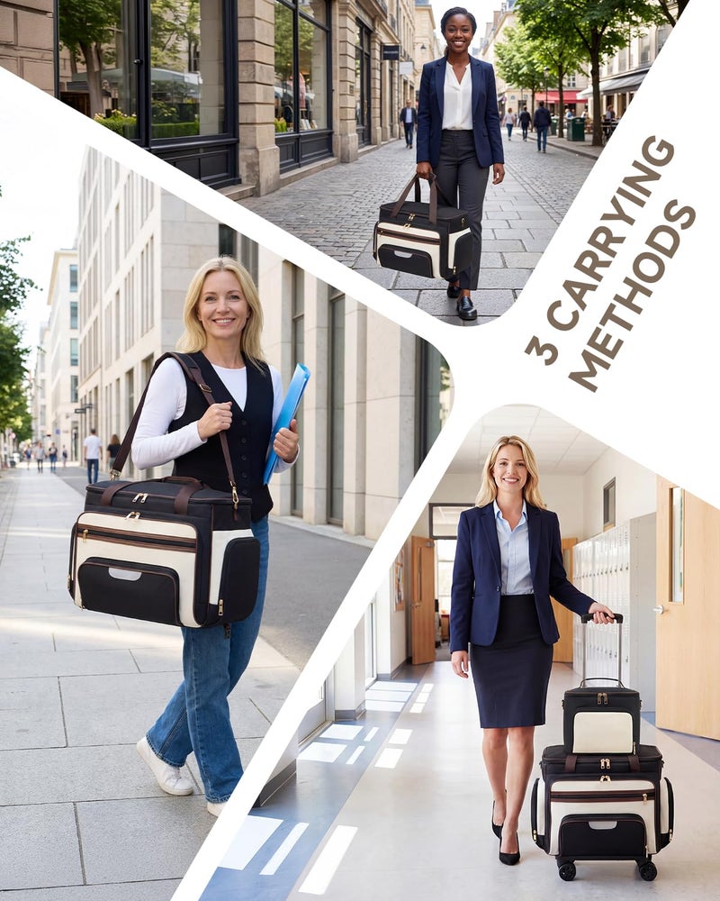 Amythe Rolling Teacher Tote Bag with Accordion File Organizer, 5-Wheel 15.6" Laptop Briefcase with Lunch Box, Wheeled Work Bag for Business, Office, Craft-Black - Image 5
