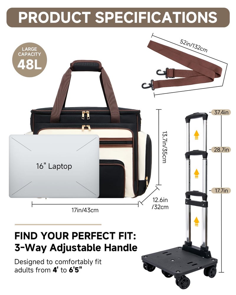 Amythe Rolling Teacher Tote Bag with Accordion File Organizer, 5-Wheel 15.6" Laptop Briefcase with Lunch Box, Wheeled Work Bag for Business, Office, Craft-Black - Image 2