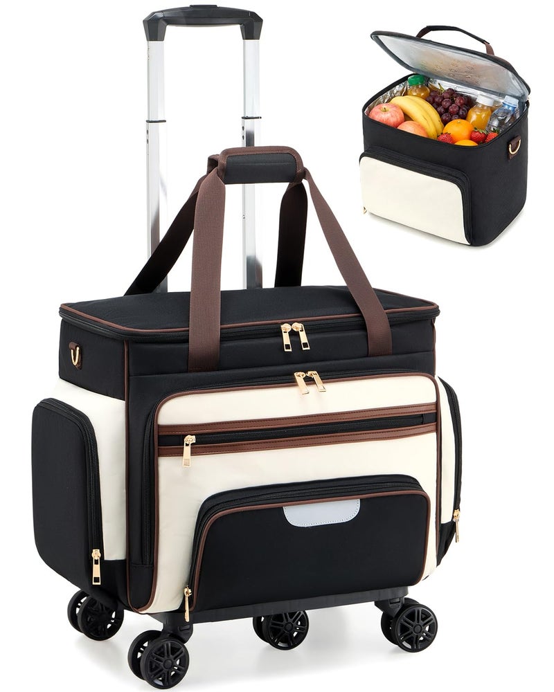 Amythe Rolling Teacher Tote Bag with Accordion File Organizer, 5-Wheel 15.6" Laptop Briefcase with Lunch Box, Wheeled Work Bag for Business, Office, Craft-Black - Image 1