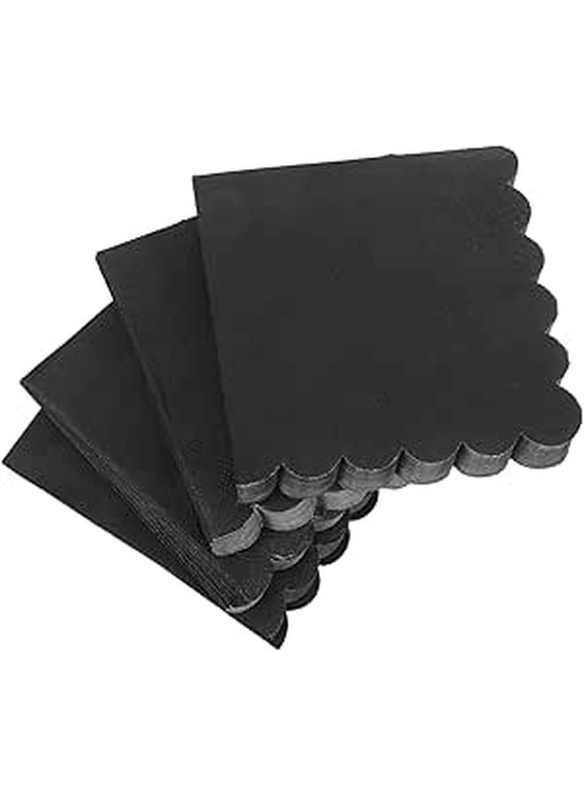 Disposable Black Scalloped Edge Paper Napkins 100 Pieces For Wedding Dinner Party - Image 1