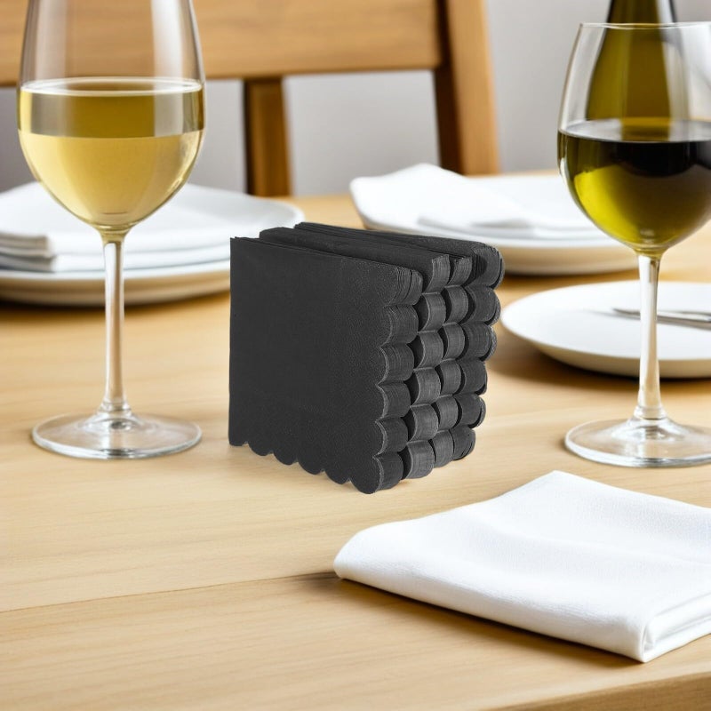 Disposable Black Scalloped Edge Paper Napkins 100 Pieces For Wedding Dinner Party - Image 5