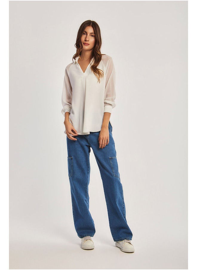 Dare - Fancy Long Sleeve Straight Fit Satin Blouse for Women - Image 1