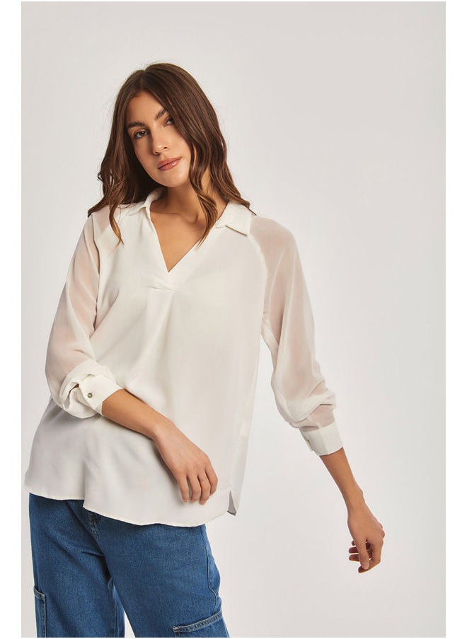 Dare - Fancy Long Sleeve Straight Fit Satin Blouse for Women - Image 1