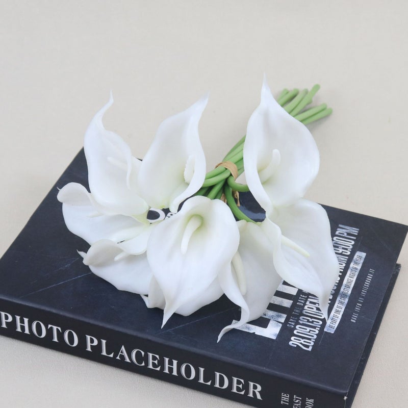 Mini Silicone Calla Lily Bouquet Artificial Flowers, 9 Heads - Image 1