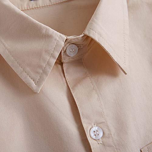 Spring&Gege Boys' Short Sleeve Dress Shirts Formal Uniform Woven Solid, Beige, 9-10 Years - Image 4