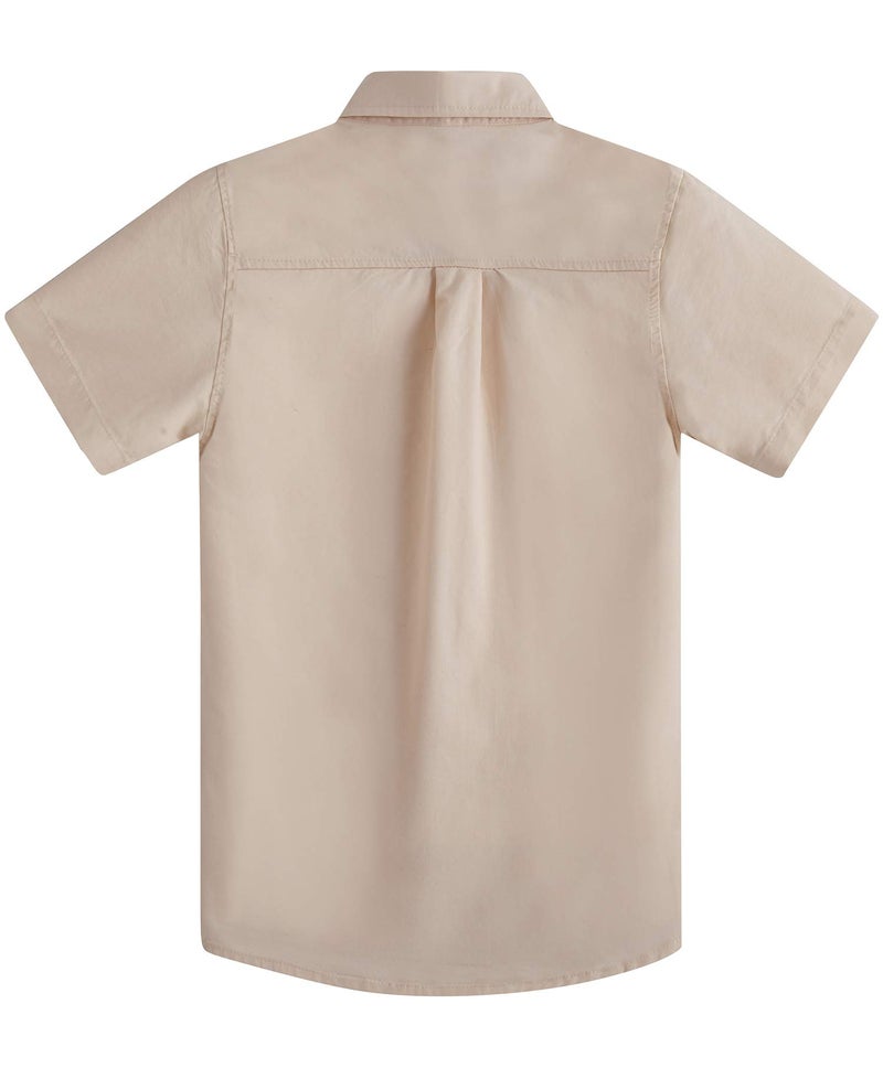 Spring&Gege Boys' Short Sleeve Dress Shirts Formal Uniform Woven Solid, Beige, 9-10 Years - Image 2