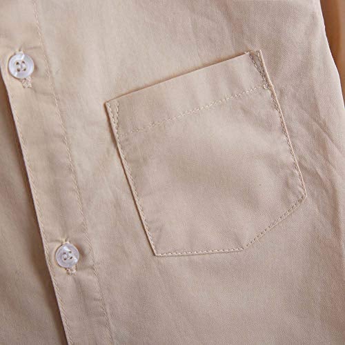 Spring&Gege Boys' Short Sleeve Dress Shirts Formal Uniform Woven Solid, Beige, 9-10 Years - Image 5