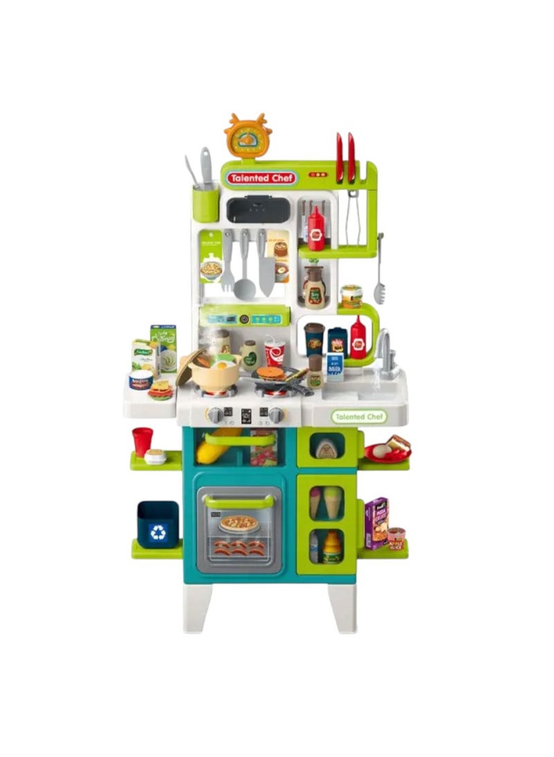العاب مطبخ للاطفال104 قطعه حجم كبي  (54   ×  22  × 101)، 104قطعة من ملحقات العاب الطعام للعب التظاهري مع حوض لعب، اضواء واقعية واصوات محاكاة البخار، مطبخ للعب في الاماكن المغلقة للاطفال الصغار ، هديه قيمه للاطفال - Image 2