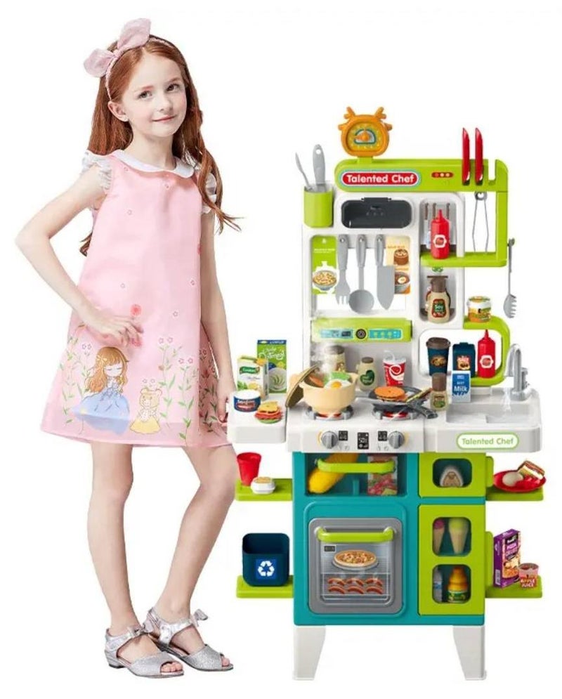 Kids Kitchen Toys 104 Pieces Large Size (54 x 22 x 101), 104 Pieces Pretend Play Food Play Accessories with Play Sink, Realistic Lights and Simulated Steam Sounds, Indoor Play Kitchen for Toddlers, Valuable Gift for Kids - Image 1